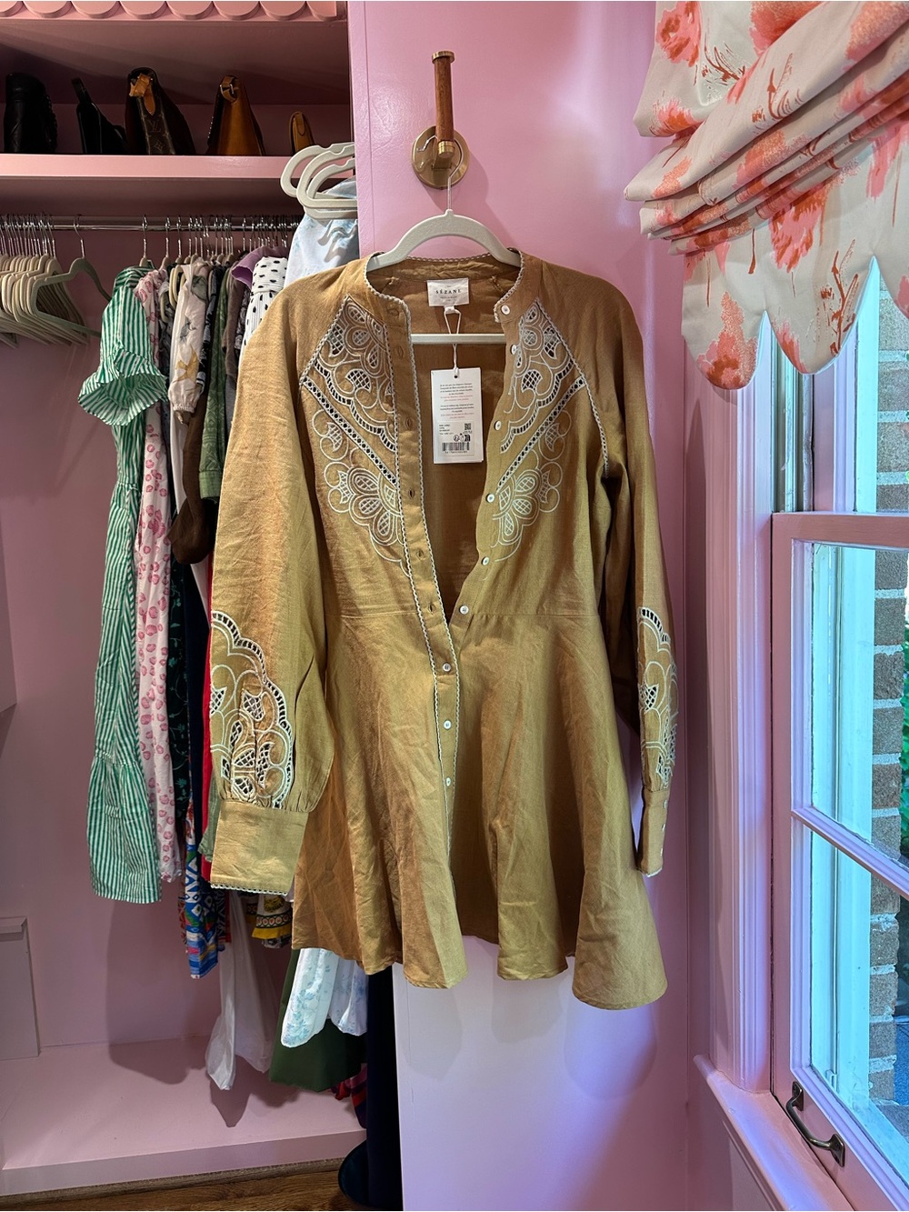 Sézane Embroidered Tunic Dress in Mustard